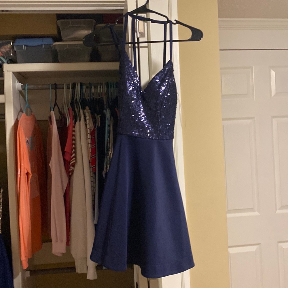 Navy sequin homecoming dress